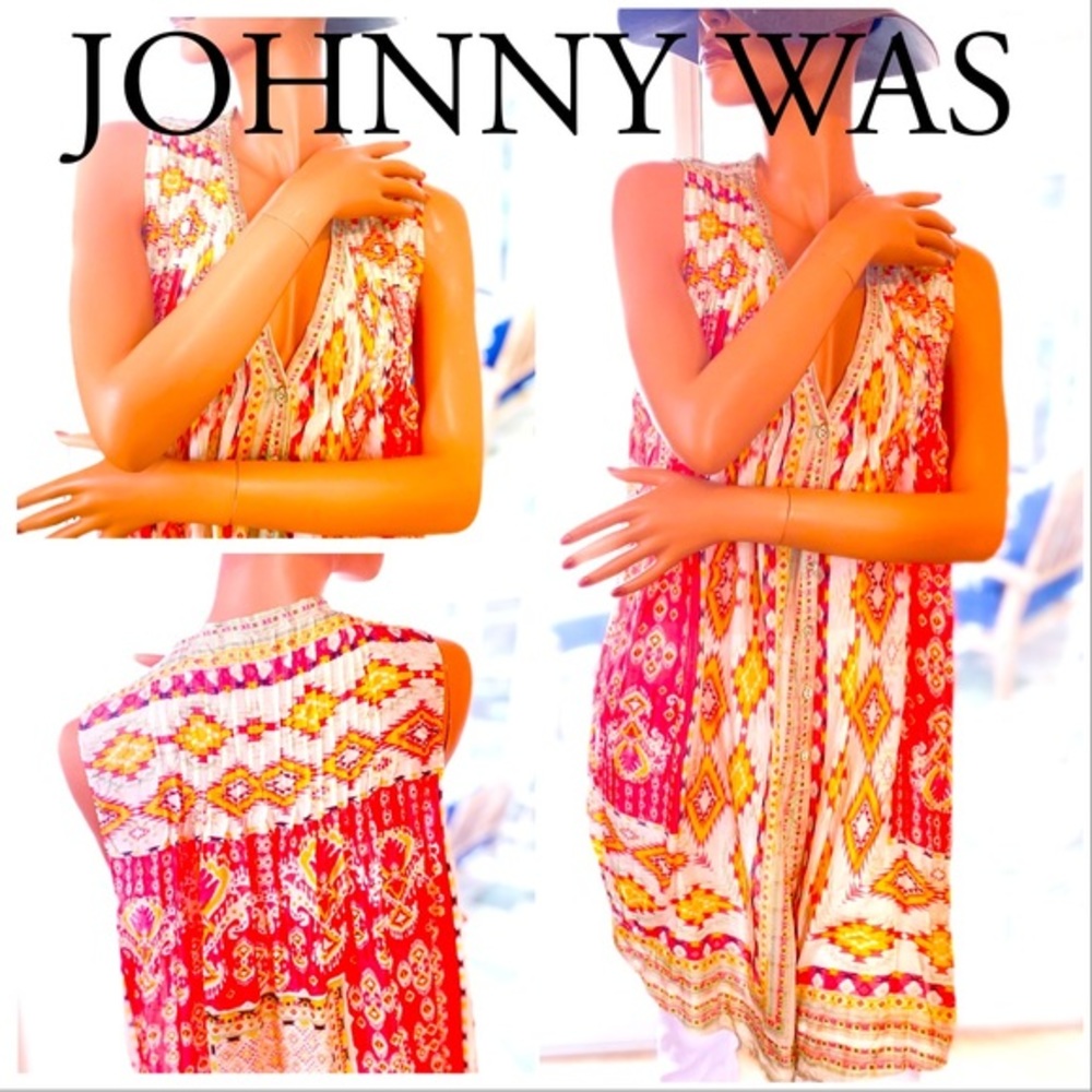 NEW Johnny Was Pintuck V neck 100% Silk Akris Tunic Medium $212
